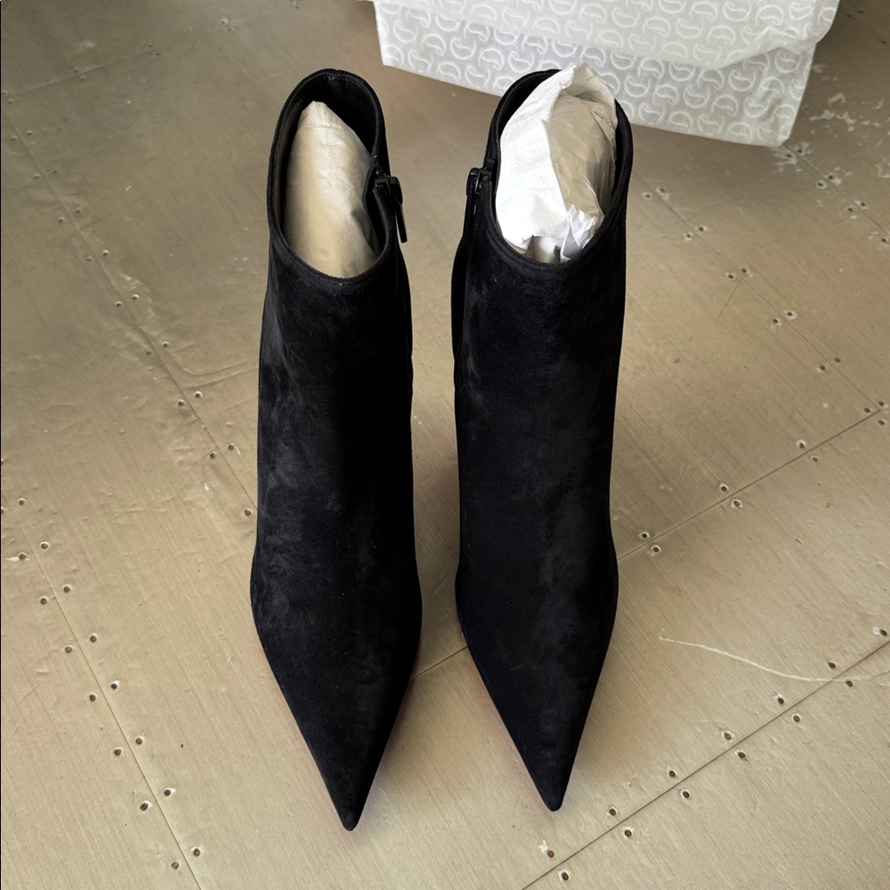 Christian Louboutin so apostropha black suede boot booty 80mm stiletto sz 37.5 - Picture 4 of 10